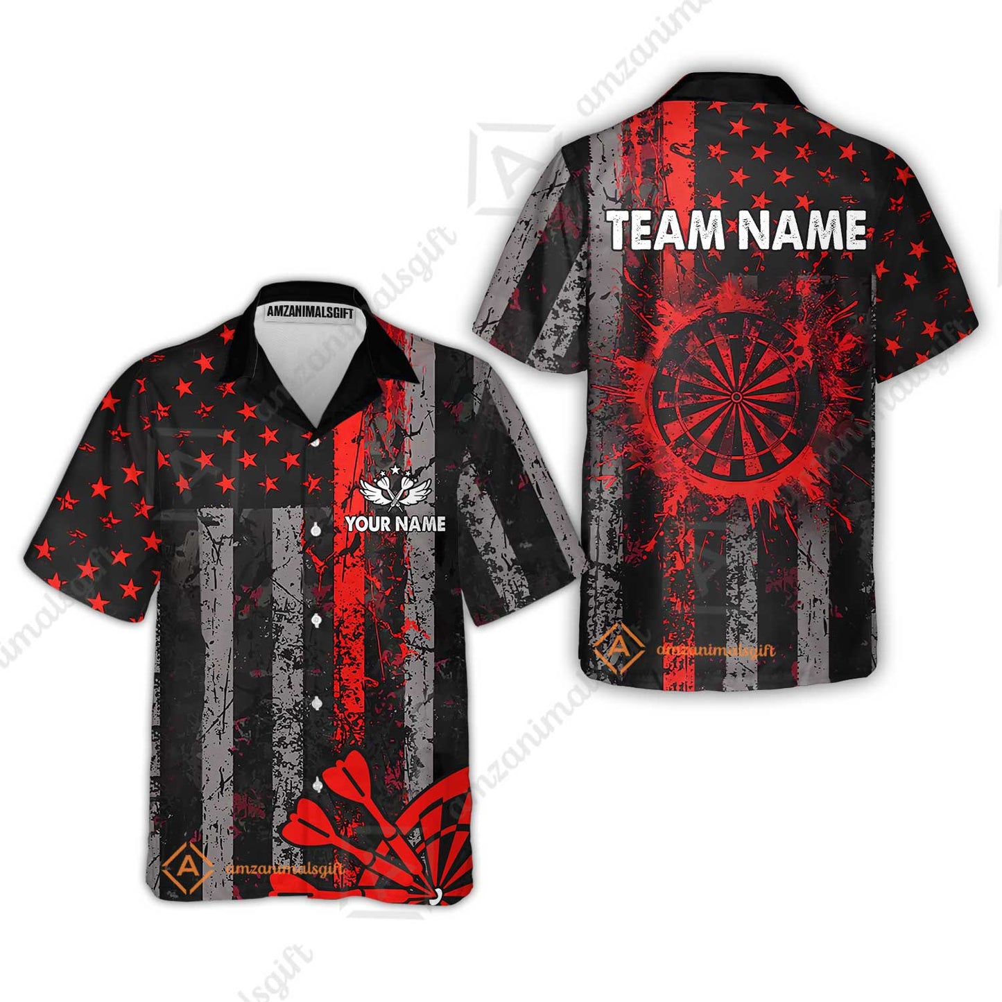 Customized Darts Hawaiian Shirt, Turquoise Grunge US Flag Patriotic Darts Hawaiian Shirt Jersey for Darts Players