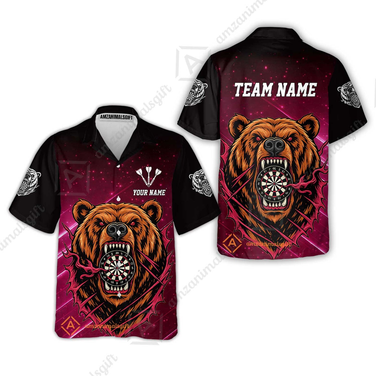 Customized Darts Team Uniform Shirt, Personalized Furious Bear Darts Collar Quarter-Zip Shirt with Name & Team Name