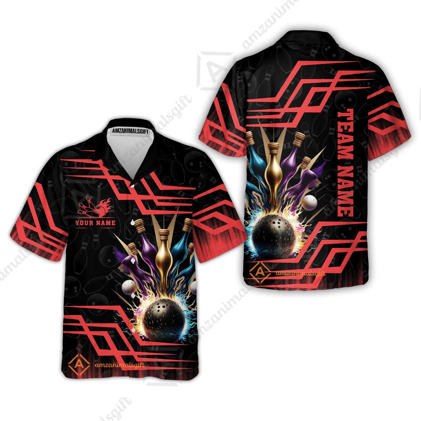 Customized Bowling Unisex Polo, Bowling And Pins Royal Multicolor Option Customized Name And Team Name For Bowling Team