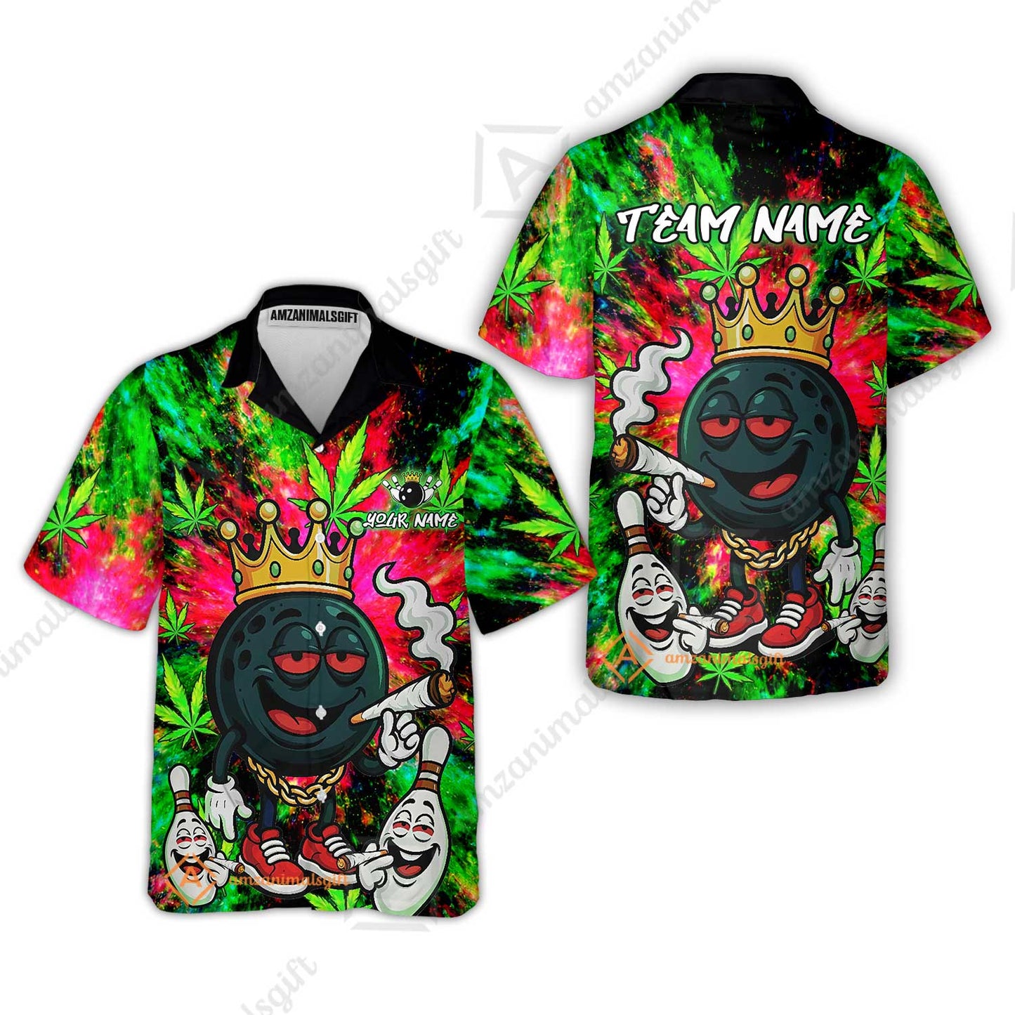 Custom Bowling Team Flat Neck Zip Jersey Shirt, King Smoke Tie-Dye Personalized Team Shirt, Custom Name and Team Name for Bowlers