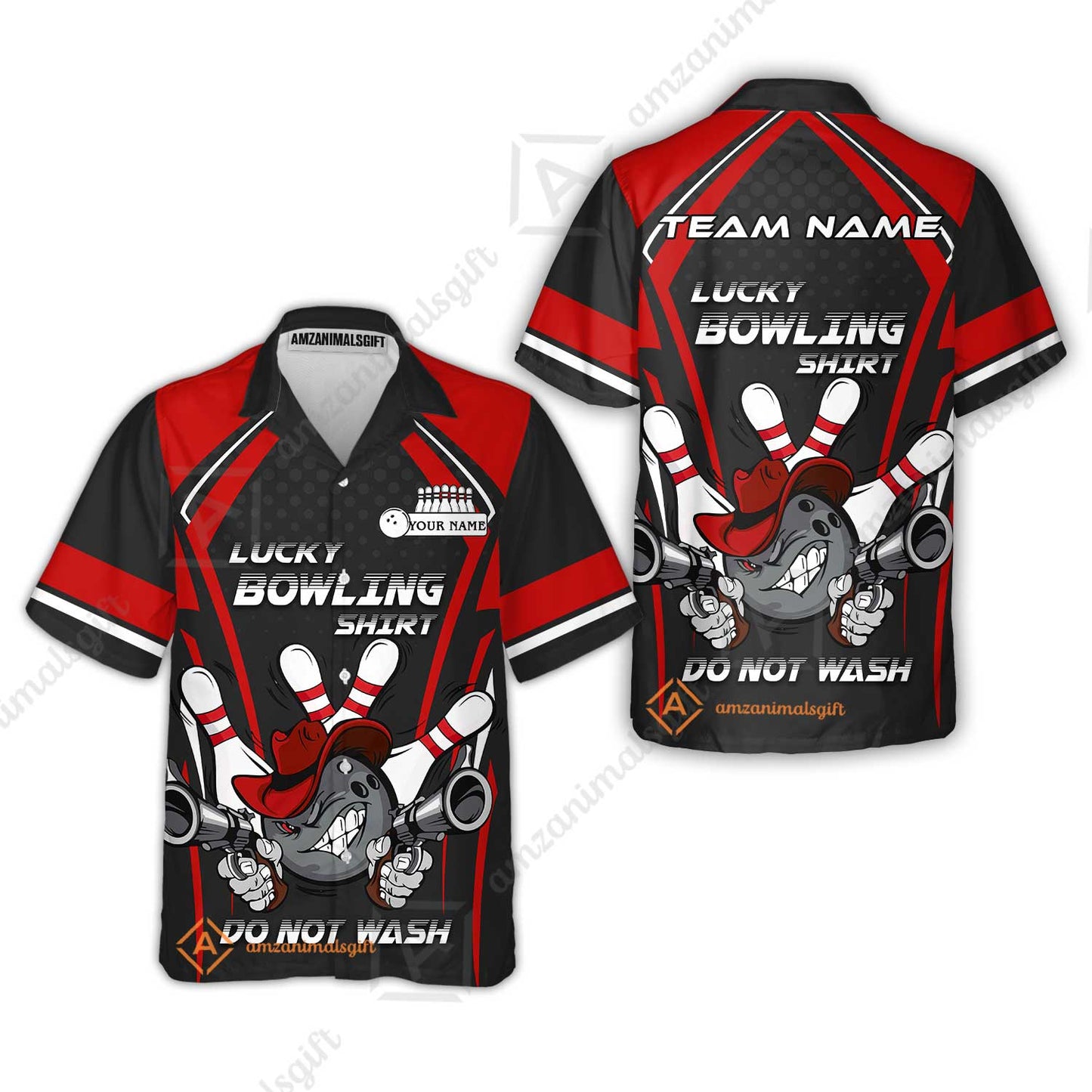 Customized Bowling Team Hawaiian Shirt, Lucky Bowling Shirt Do Not Wash Bowling Ball Aiming Guns, Personalized Name Bowling Shirt
