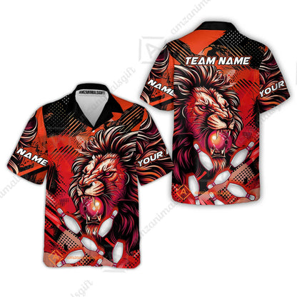 Custom Bowling Team Jerseys Shirts, Bowling uniforms Ball & Pins Lion Pattern Personalized Name And Team Name
