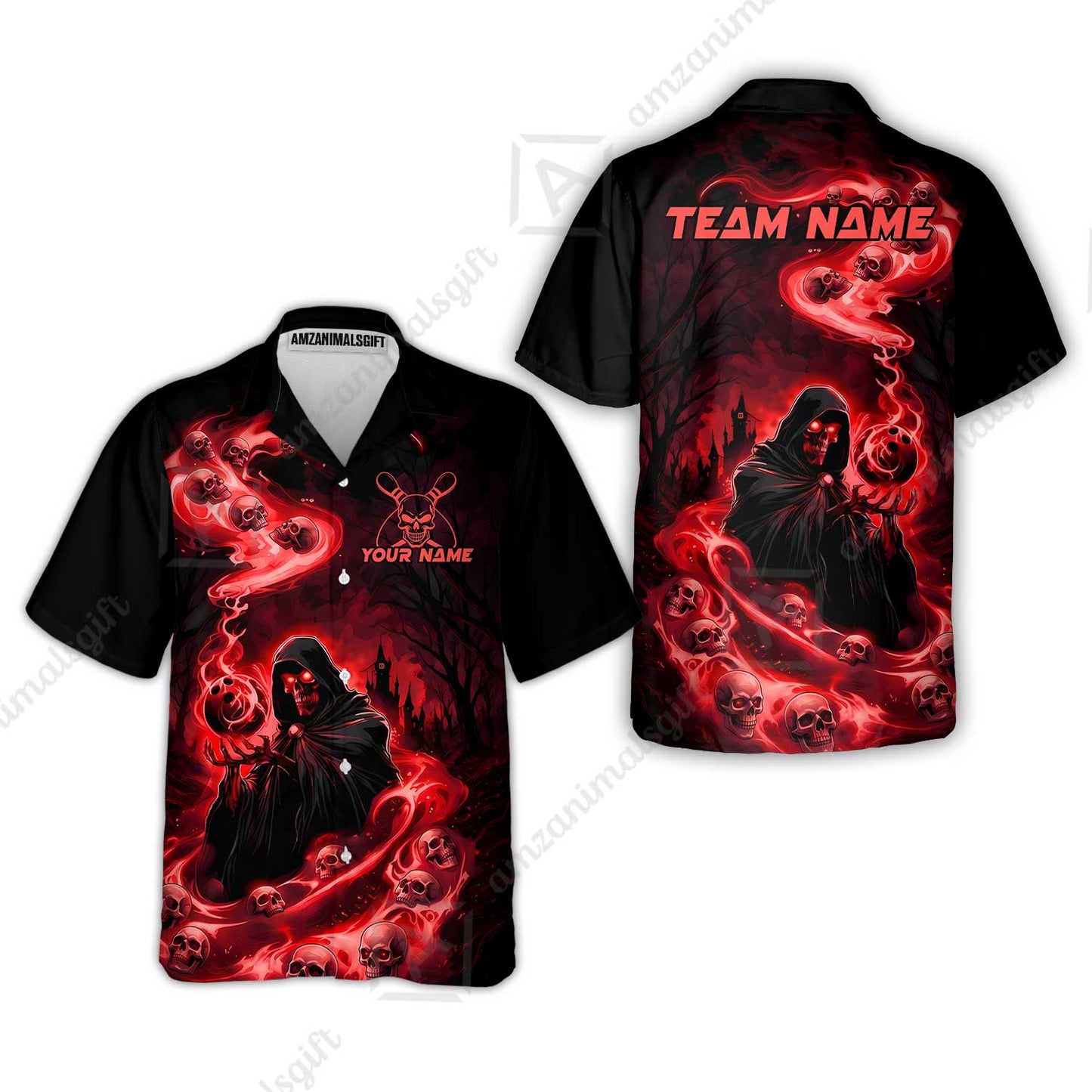 Custom Bowling Jersey Polo Shirt, Fiery Pool Shark, Custom Bowling Jersey Team Shirt For Players With Name & Team Name