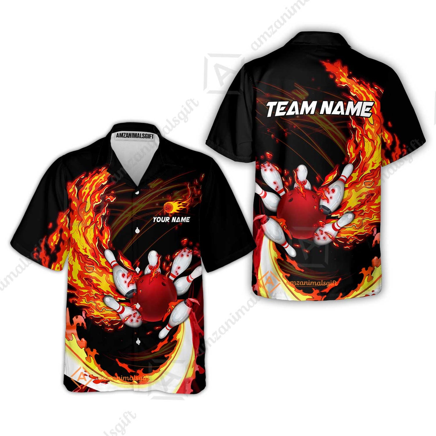 Customized Bowling Polo Team Jerseys, Breath Of Fire Bowling And Pins Multicolor Option Customized Name And Team Name For Bowling Team