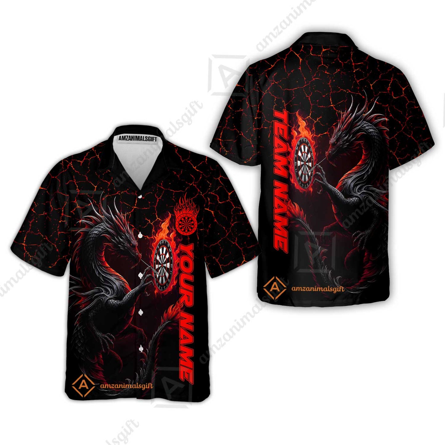 Customized Darts Hawaiian Shirt, Big Dragon Dartboard Flame Darts Hawaiian Shirt Team Style Jersey for Darts Players