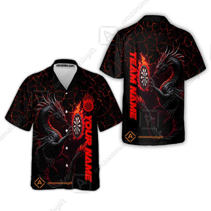 Customized Darts Hawaiian Shirt, Big Dragon Dartboard Flame Darts Hawaiian Shirt Team Style Jersey for Darts Players