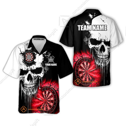 Custom Grunge Skull Crack Wall Darts Team Hawaiian Shirt, Customized Name Team Name Darts Polo Team Jerseys Uniform