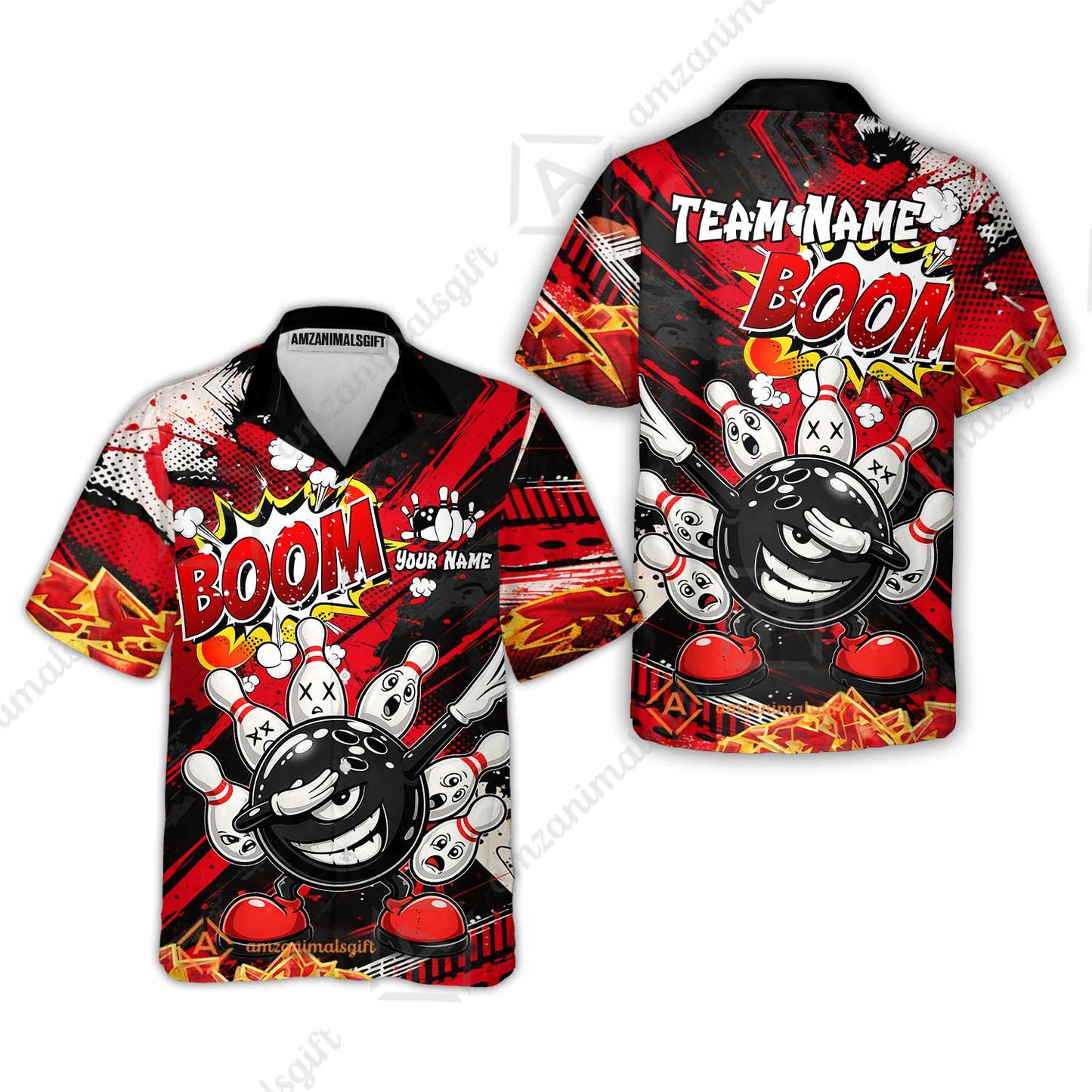 Customized Bowling Unisex Polo Shirt, Boom Bowling Angry Ball Screaming Pins, Personalized Name And Team Name For Bowlers