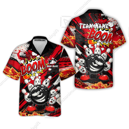 Customized Bowling Unisex Polo Shirt, Boom Bowling Angry Ball Screaming Pins, Personalized Name And Team Name For Bowlers