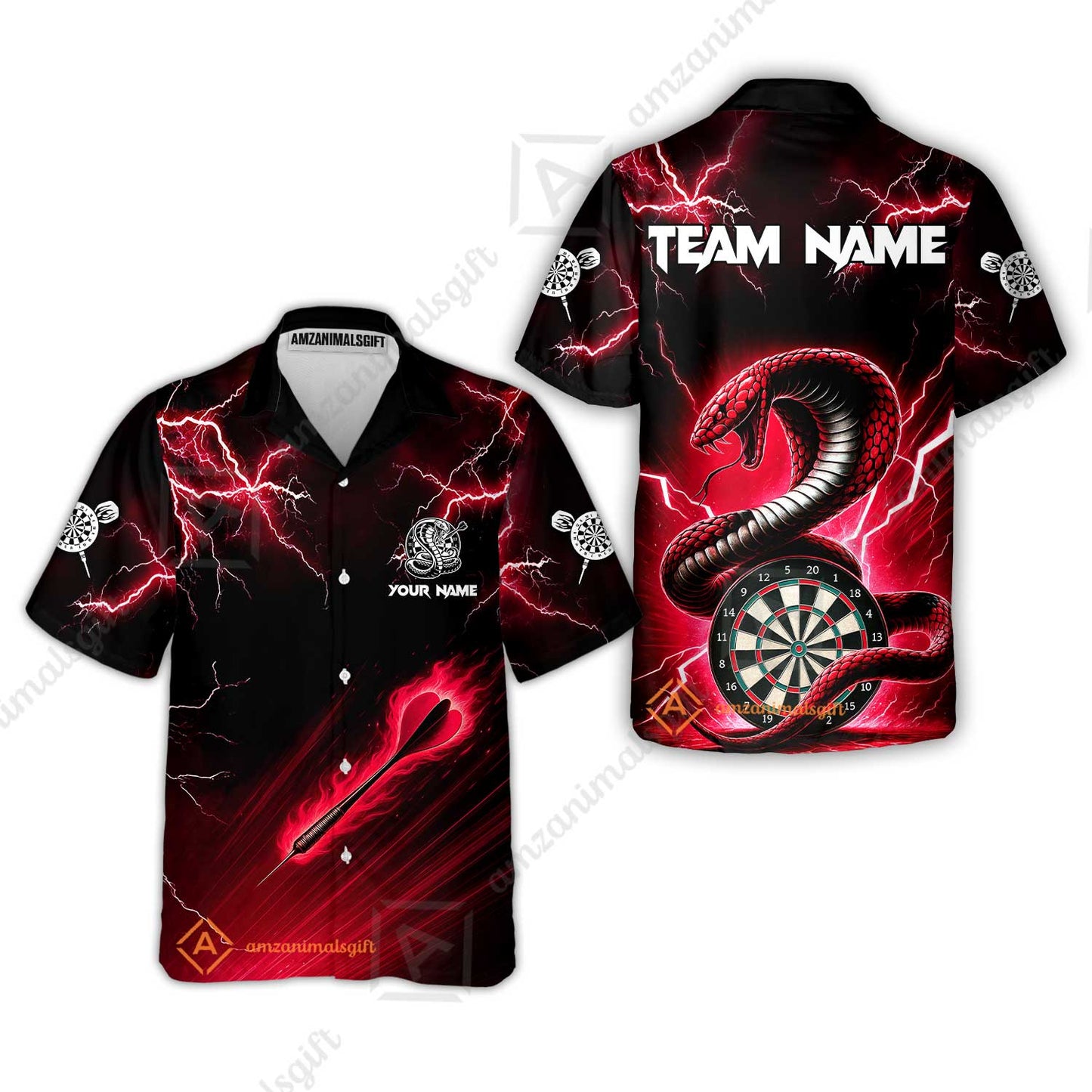 Customized Darts Hawaiian Shirt, Darts Thunder Lightning Cobra Snake Multicolor Hawaiian Shirt For Darts Player