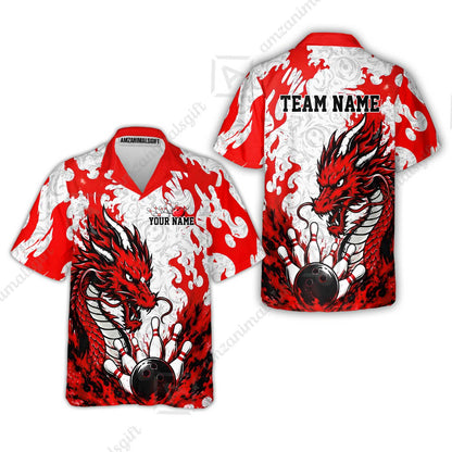 Custom Bowling Jersey Polo Shirt, Fierce Crimson Fire Dragon Strike, Custom Bowling Jersey Team Shirt For Players With Name and Team Name