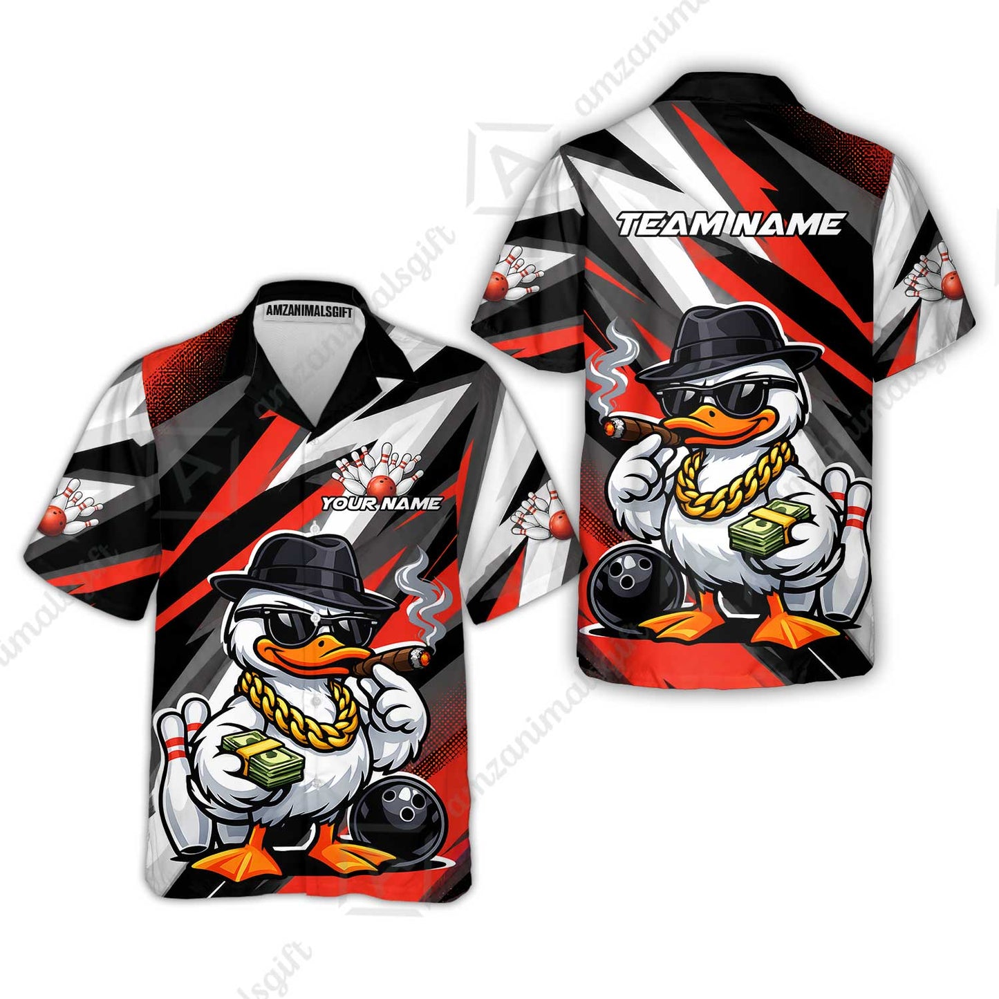 Custom Bowling Jersey Polo Shirt, Boss Hustle Duck Gangster Style, Custom Bowling Jersey Team Shirt For Players With Name and Team Name