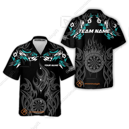 Customized Darts Hawaiian Shirt, Dartboard Fire Flame Darts Hawaiian Shirt Multicolor Team Style, Jersey for Darts Players