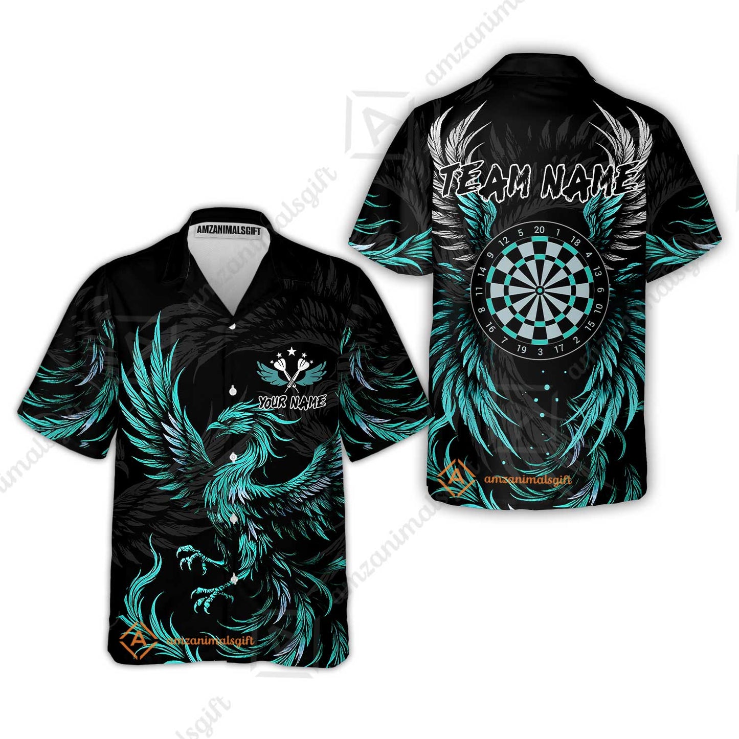 Custom Darts Team Hawaiian Shirt, Phoenix Dartboard Wings Darts Jersey Hawaiian Shirt, Custom Name And Team Name Darts Uniforms Jersey