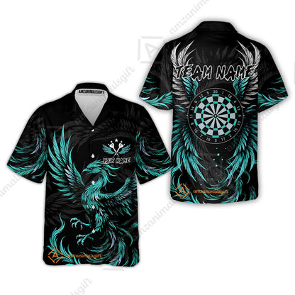 Custom Darts Team Hawaiian Shirt, Phoenix Dartboard Wings Darts Jersey Hawaiian Shirt, Custom Name And Team Name Darts Uniforms Jersey