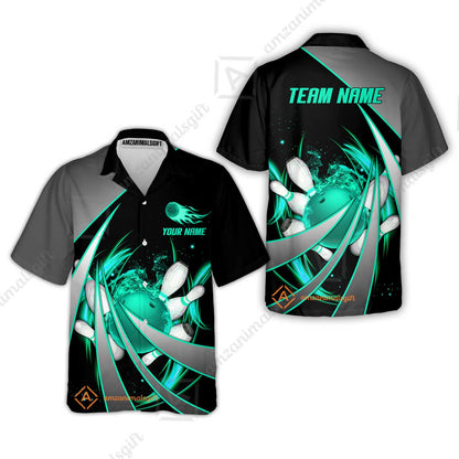 Customized Bowling Unisex Polo, Flame Bowling And Pins Tornado Pattern Multicolor Option Customized Name Zipper Polo Jerseys Shirts