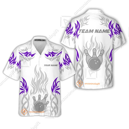Personalized Bowling Team Hawaiian Shirt, Tribal And Bowling Flame Multi Option Customized Polo Shirt - White
