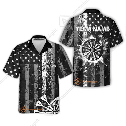 Customized Darts Hawaiian Shirt, Turquoise Grunge US Flag Patriotic Darts Hawaiian Shirt Jersey for Darts Players