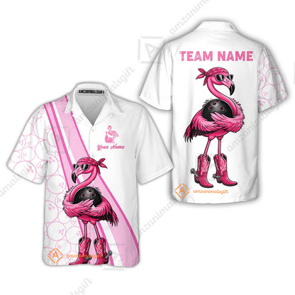 Custom Bowling Jersey Polo Shirt, Cowgirl Flamingo Bowling Custom Bowling Jersey Team Shirt For Players With Name & Team Name