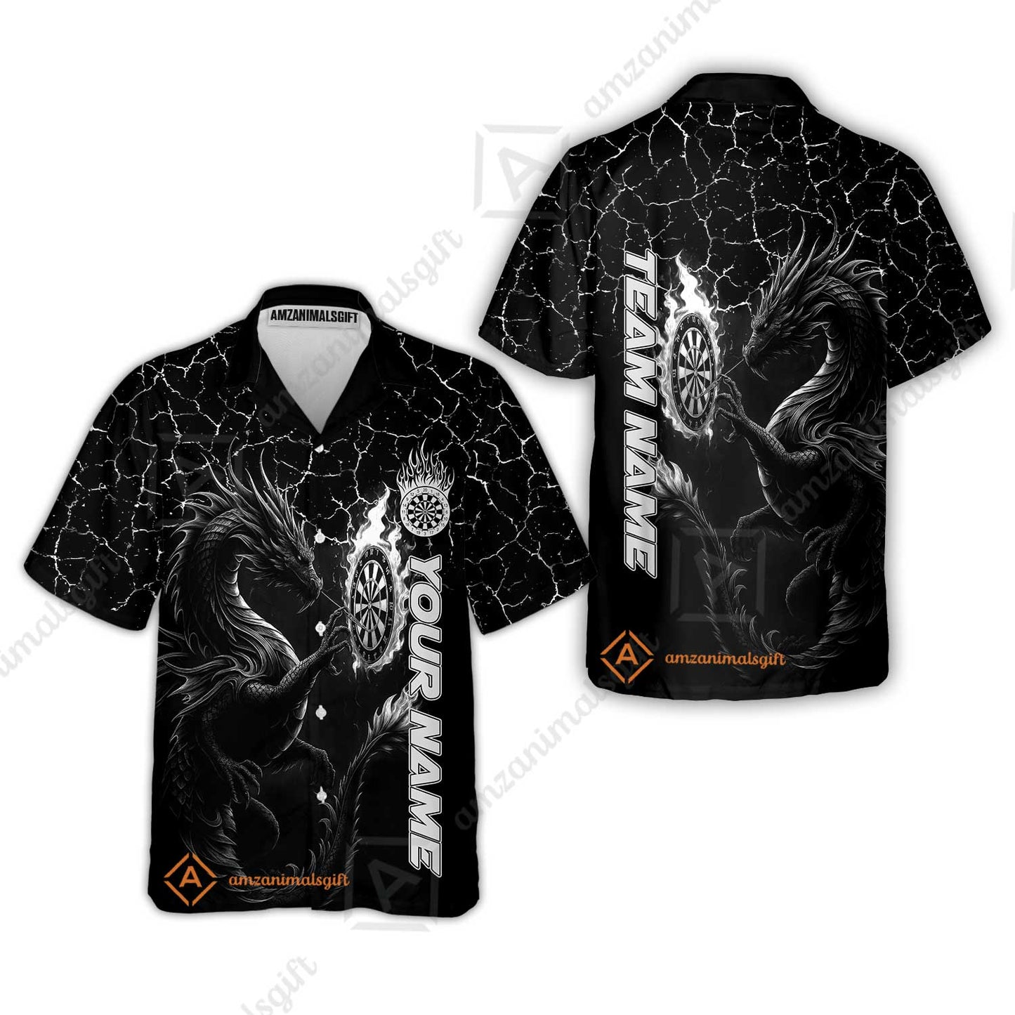 Customized Darts Hawaiian Shirt, Big Dragon Dartboard Flame Darts Hawaiian Shirt Team Style Jersey for Darts Players