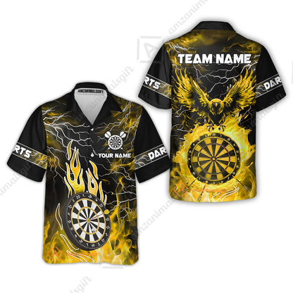 Custom Darts Team Jersey, Dartboard Fire Flame Custom Eagle Darts Jersey Polo Quarter-Zip Shirts, Custom Name And Team Name Darts Uniforms Jersey