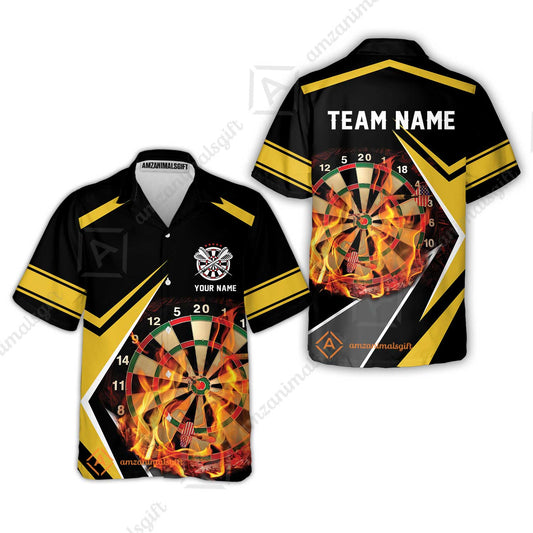 Customized Darts Team Hawaiian Shirt, Dartboard In Flame Polo Shirt Personalized Name And Team Name For Darts League