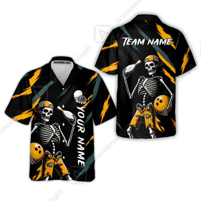Customized Bowling Shirt, Bad Boy Skeleton Bowler, Personalized Polo Shirt For Players With Name & Team Name