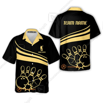 Bowling Customized Jersey Black Shirt Gold Curve Bowling Tenpin Quarter Zip Shirt, Outfit For Bowlers, Bowling Team