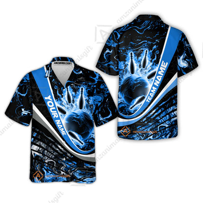 Customized Bowling Polo, Flaming Magma Bowling And Pins Multicolor Option Customized Name Team Name For Bowling Team Shirts