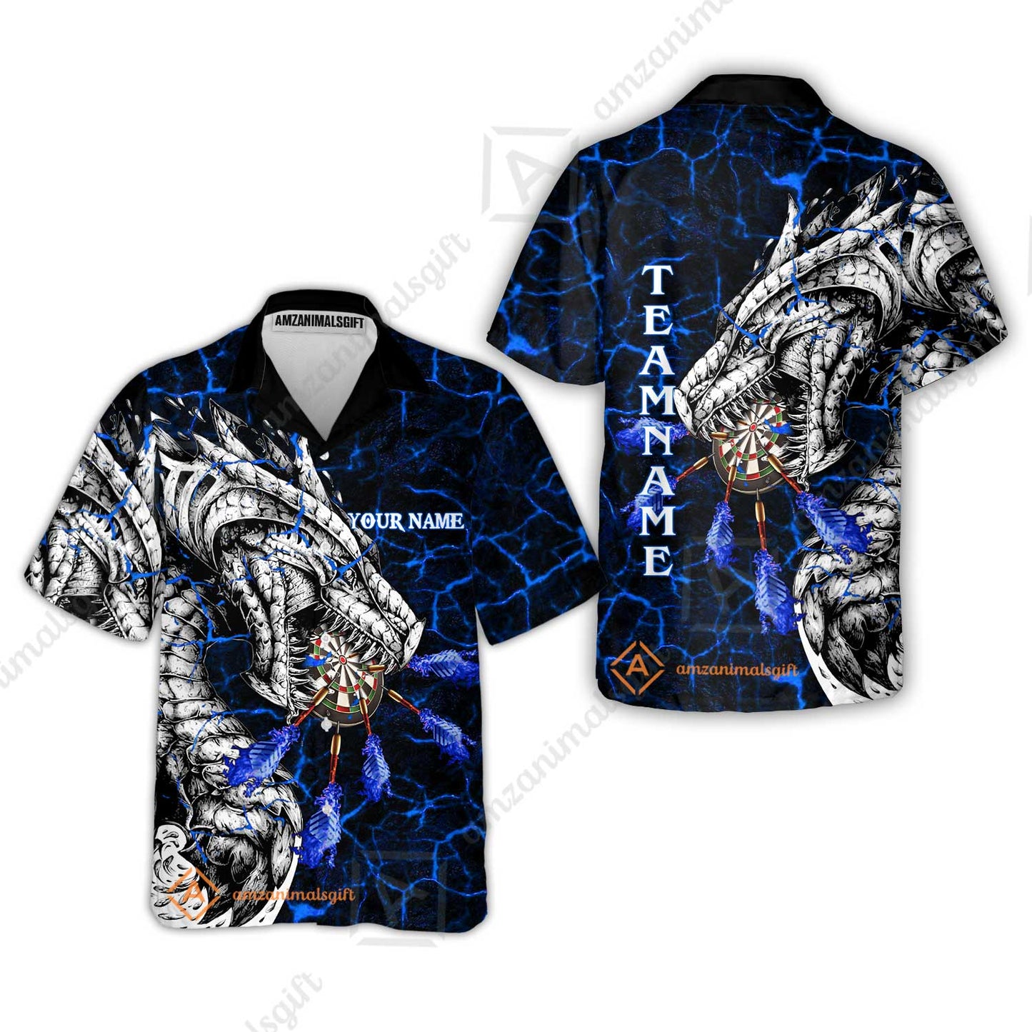 Customized Darts Team Hawaiian Shirt, Darts And Dragon With Magma Personalized Hawaiian Shirt For Darts Players