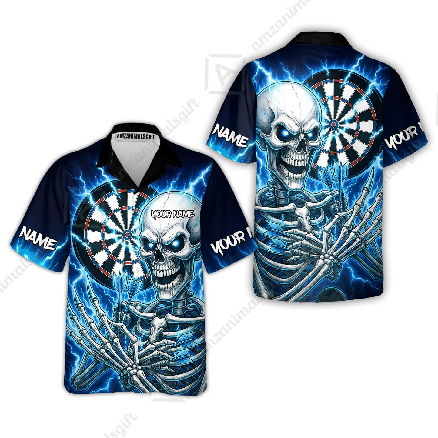 Custom Darts Team Hawaiian Shirt, Dartboard Electric Skeleton Darts Jersey Hawaiian Shirt, Custom Darts Uniforms Jersey