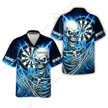 Custom Darts Team Hawaiian Shirt, Dartboard Electric Skeleton Darts Jersey Hawaiian Shirt, Custom Darts Uniforms Jersey