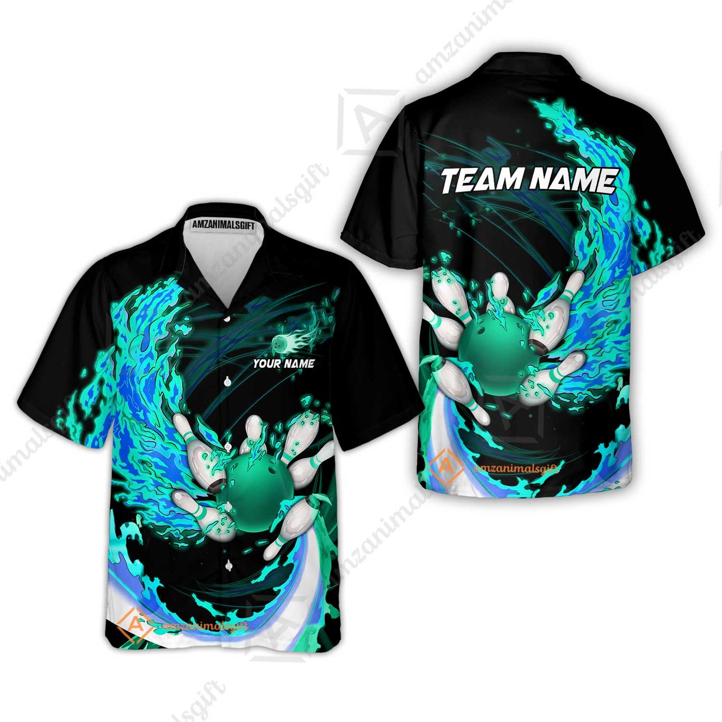 Customized Bowling Polo Team Jerseys, Breath Of Fire Bowling And Pins Multicolor Option Customized Name And Team Name For Bowling Team