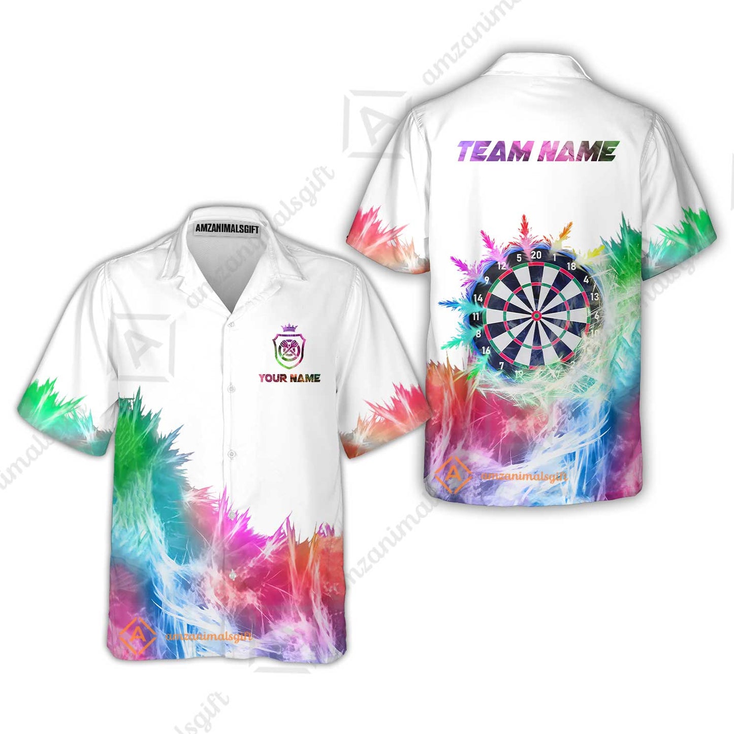 Customized Darts Hawaiian Shirt, Darts Icy Light White And Multi Color Team Hawaiian Shirt Jersey For Darts Player