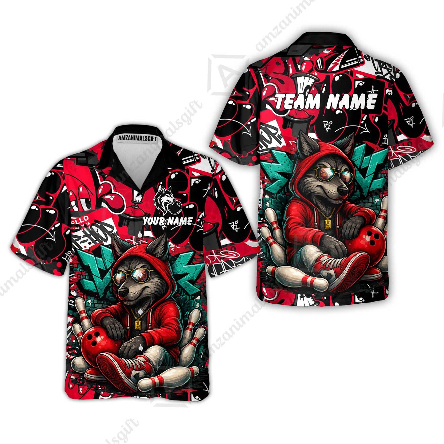 Custom Bowling Jersey Polo Shirt, Badass Wolf Mascot Bowling, Custom Bowling Jersey Team Shirt For Players With Name & Team Name