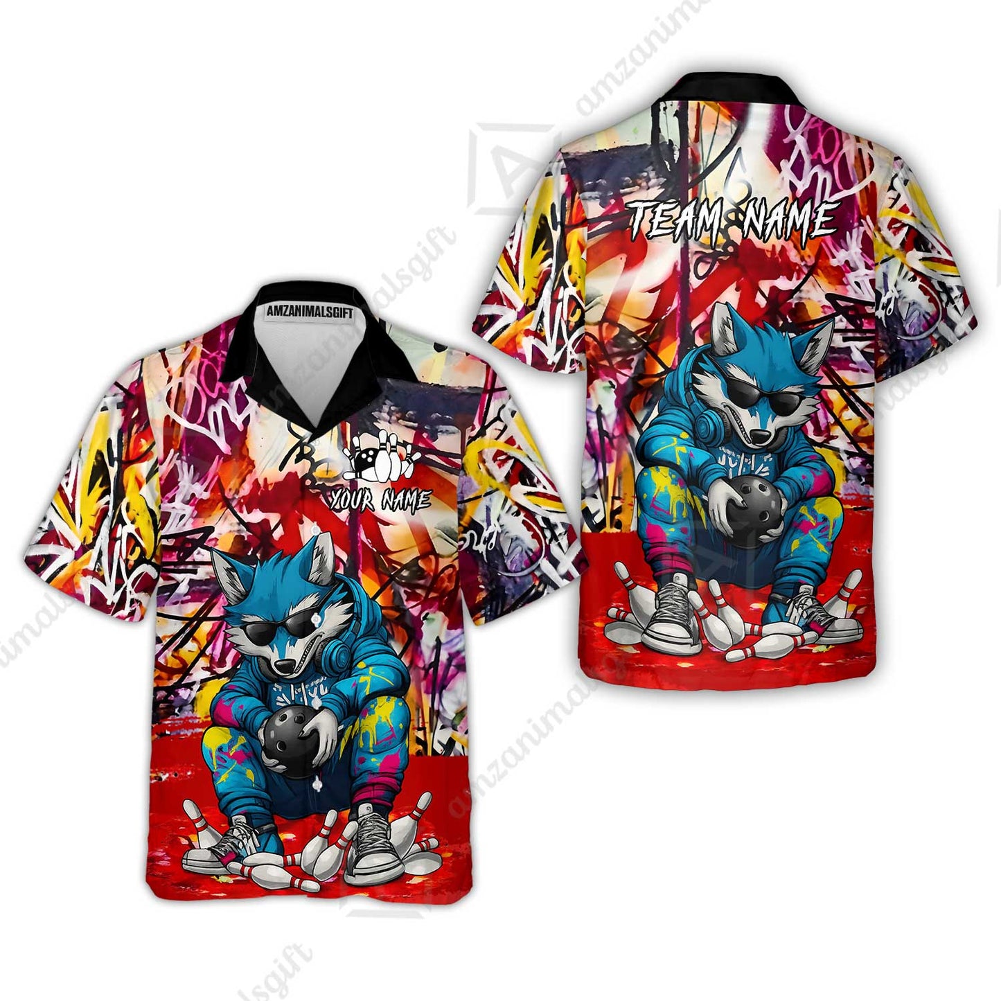 Custom Streetwear Wolf Bowling Jersey Polo Shirt, Custom Streetwear Wolf Bowling Jersey Team Shirt For Players With Name & Team Name