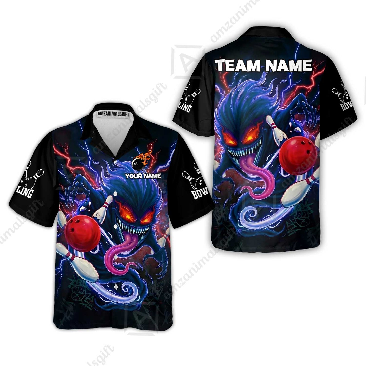 Customized Bowling Jerseys Polo Shirt, Evil Bowling Monster-Dark Bowling Spirit, Uniform Bowling - Personalized Name And Team Name