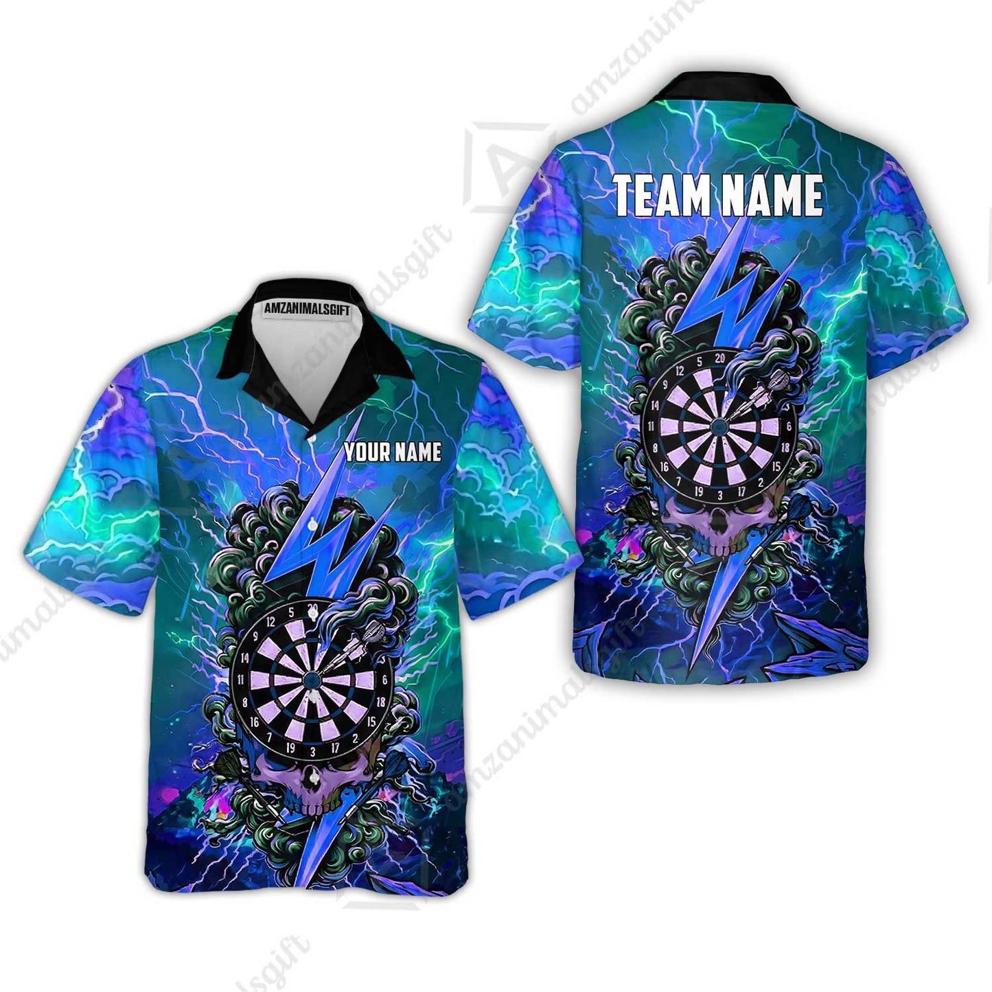 Custom Darts Team Jersey, Personalized Lightning Skull Dart Polo Shirt For Players With Name & Team Name