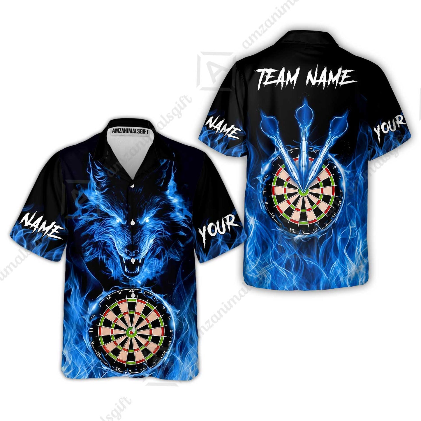Custom Darts Jersey Polo Shirt, Dartboard Fierce Wolf Design, Uniform Dart - Personalized Name And Team Name