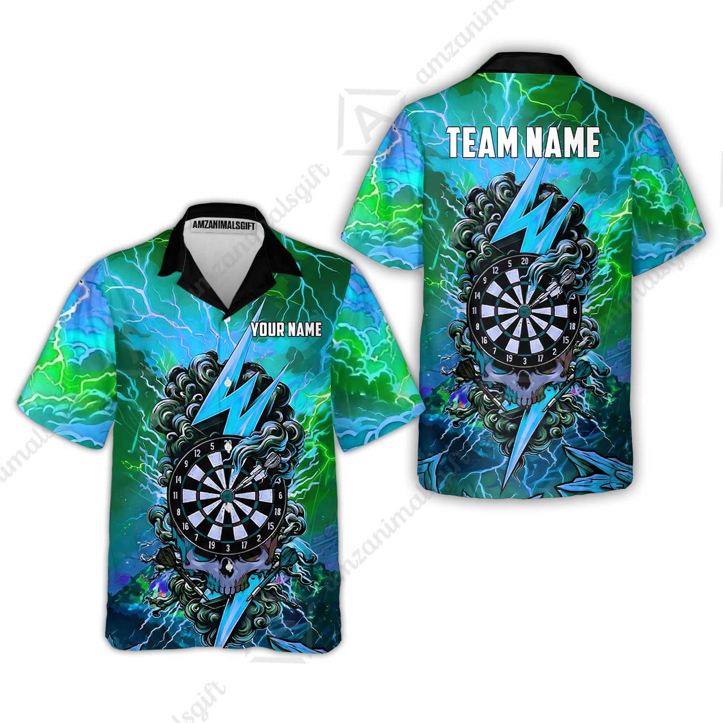 Custom Darts Team Jersey, Personalized Lightning Skull Dart Polo Shirt For Players With Name & Team Name