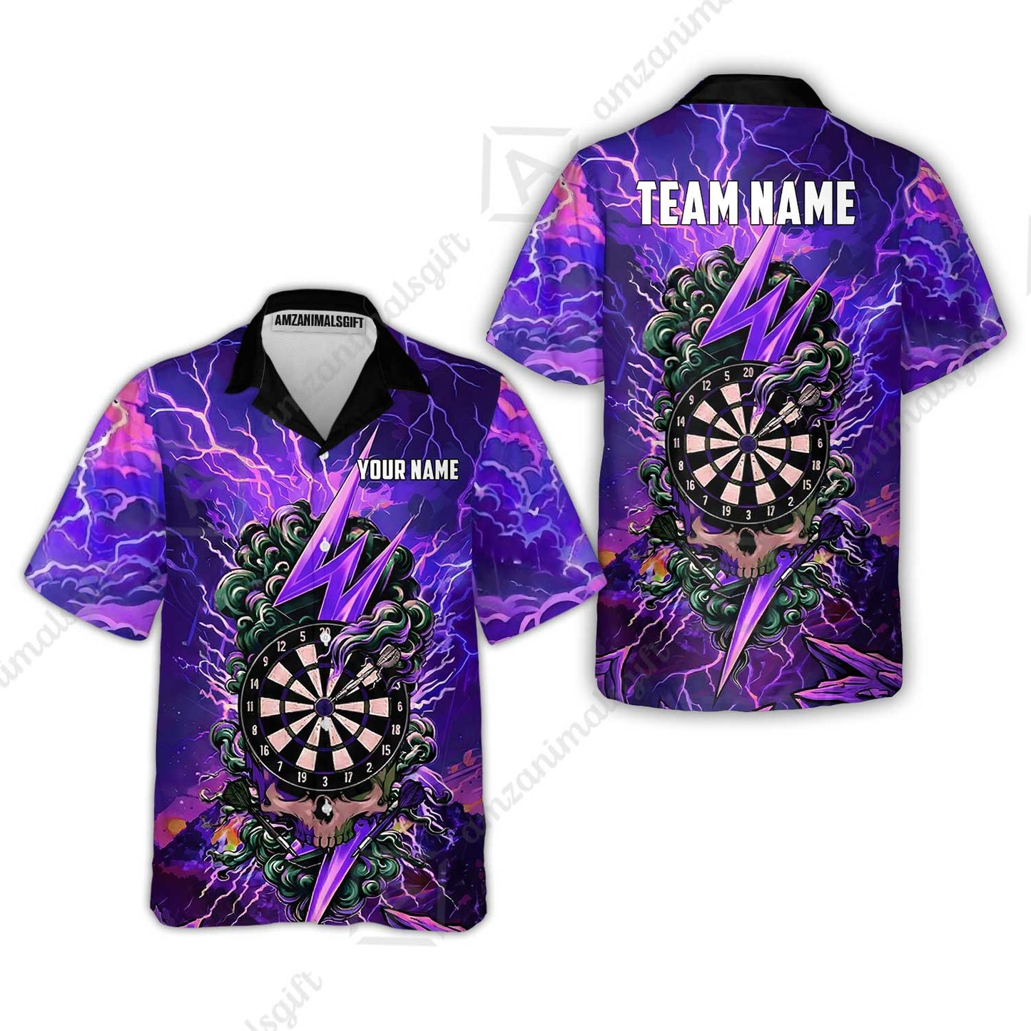Custom Darts Team Jersey, Personalized Lightning Skull Dart Polo Shirt For Players With Name & Team Name