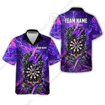 Custom Darts Team Jersey, Personalized Lightning Skull Dart Polo Shirt For Players With Name & Team Name