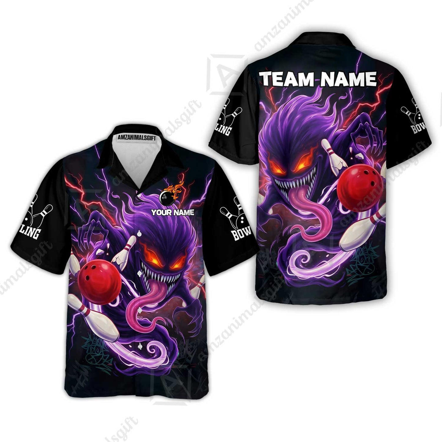 Customized Bowling Jerseys Polo Shirt, Evil Bowling Monster-Dark Bowling Spirit, Uniform Bowling - Personalized Name And Team Name