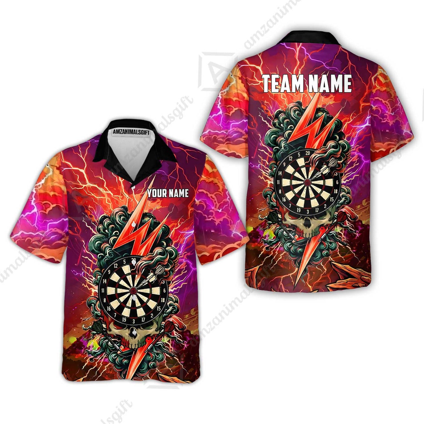 Custom Darts Team Jersey, Personalized Lightning Skull Dart Polo Shirt For Players With Name & Team Name