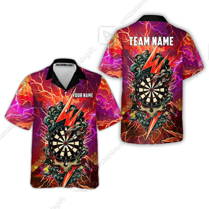 Custom Darts Team Jersey, Personalized Lightning Skull Dart Polo Shirt For Players With Name & Team Name
