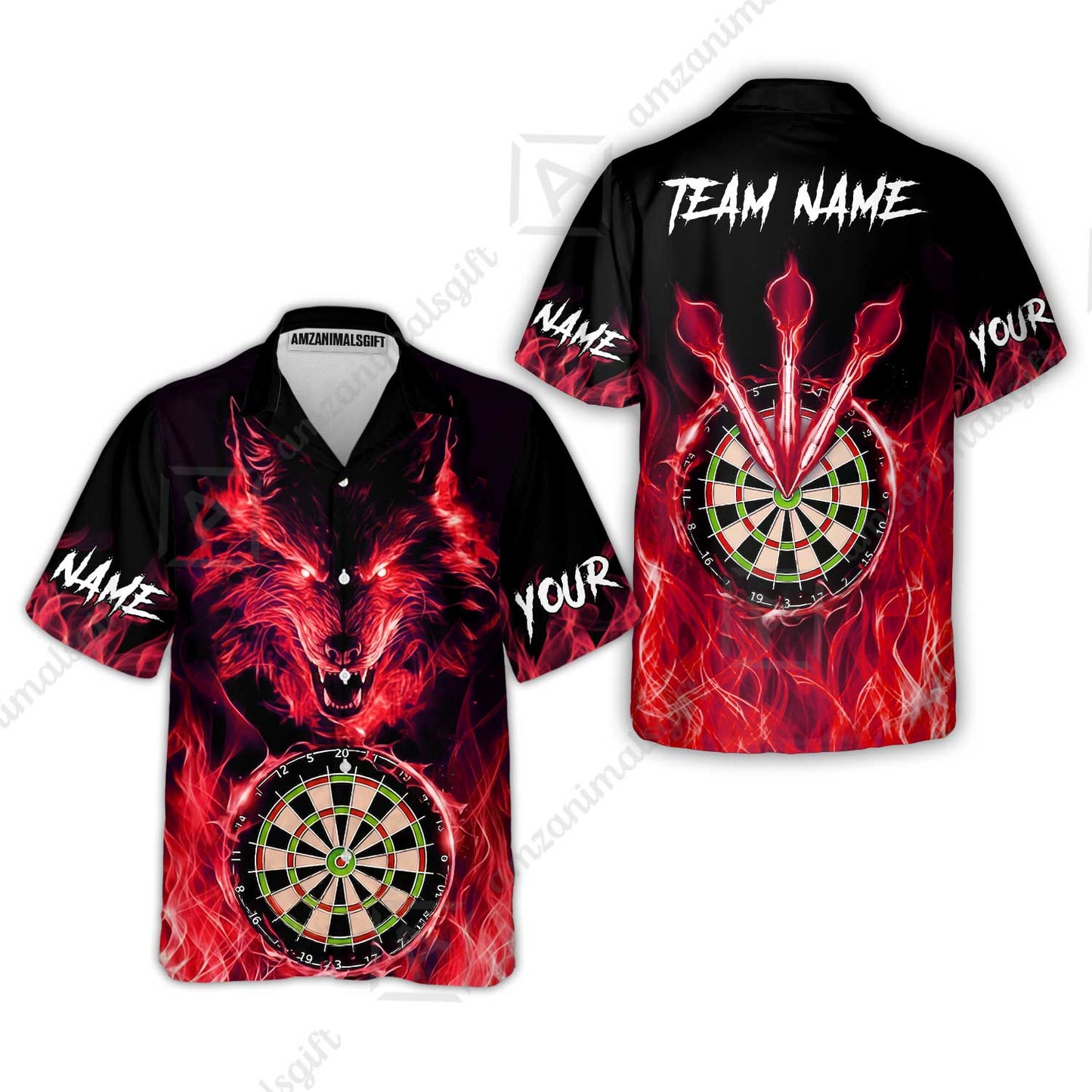 Custom Darts Jersey Polo Shirt, Dartboard Fierce Wolf Design, Uniform Dart - Personalized Name And Team Name