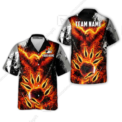 Custom Bowling Jersey Polo Shirt, Flaming Phoenix Bowling, Custom Bowling Jersey Team Shirt For Players With Name & Team Name