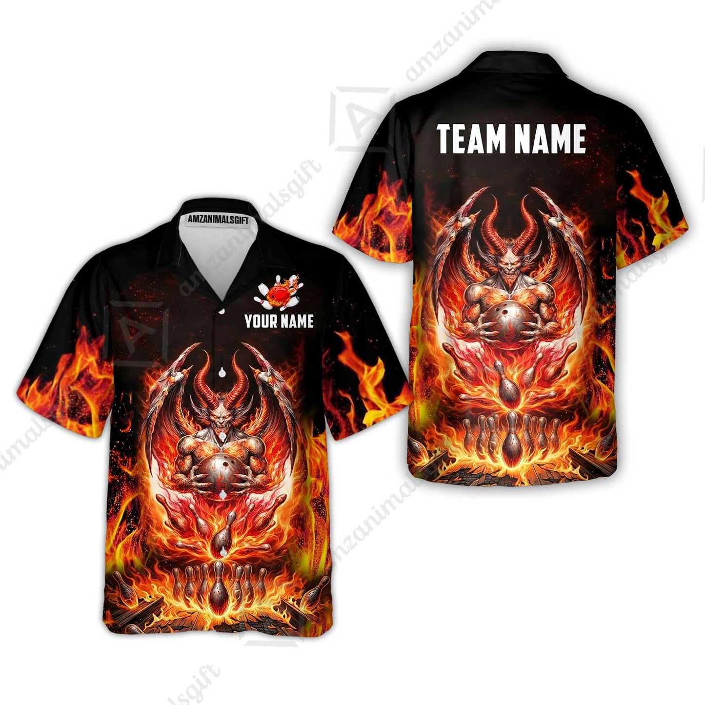 Custom Hellfire Bowling Jersey Polo Shirt, Custom Hellfire Bowling Jersey Team Shirt For Players With Name & Team Name