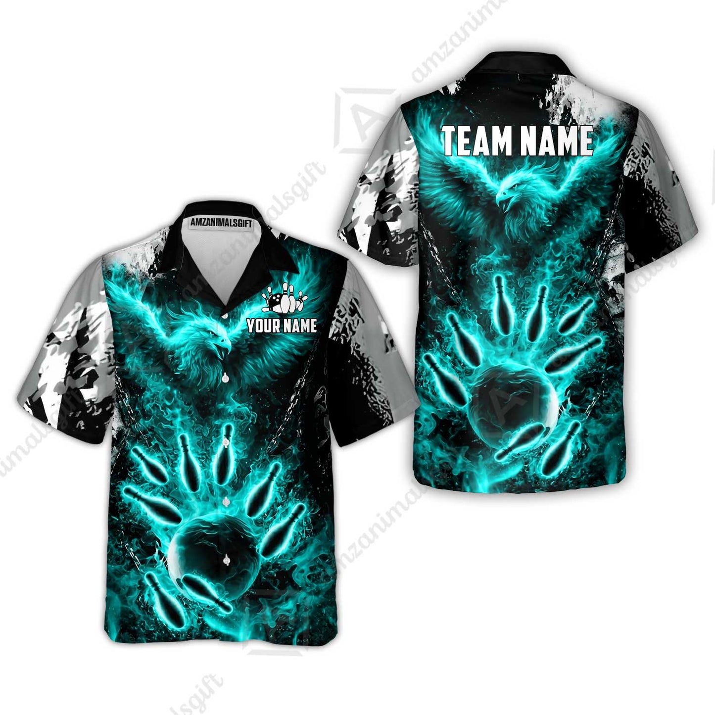 Custom Bowling Jersey Polo Shirt, Flaming Phoenix Bowling, Custom Bowling Jersey Team Shirt For Players With Name & Team Name