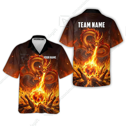 Custom Bowling Jersey Polo Shirt, Asian Dragon's Fire Strike, Custom Bowling Jersey Team Shirt For Players With Name & Team Name